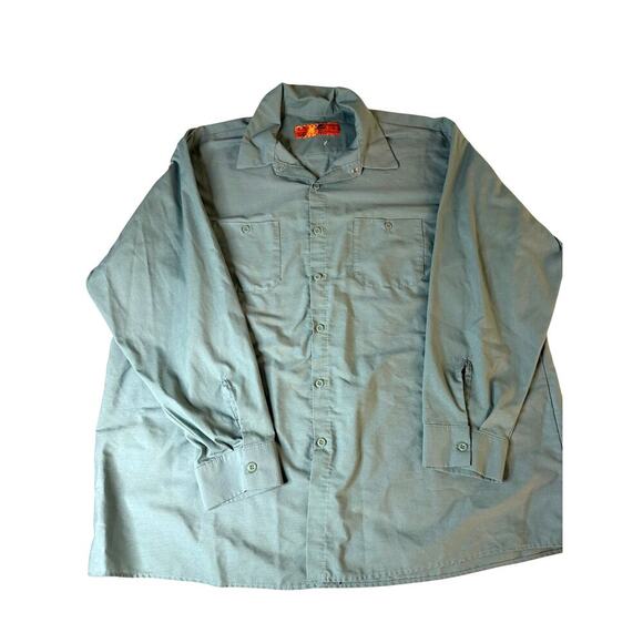 Red Kap Work Shirt Mens 3XL Solid Green 2 Pocket Industrial Uniform Long Sleeve - Picture 1 of 4